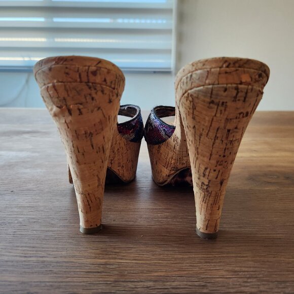 Betsey Johnson cork platform mules heels size 10 - Picture 3 of 4